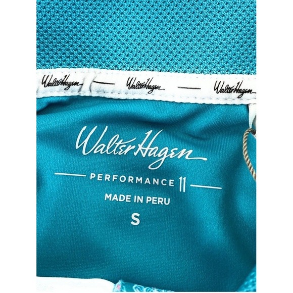 NWT Walter Hagen Men's Performance‎ 11 Dogwood Ditsy Aqua Blue Polo Shirt Small - Picture 5 of 7